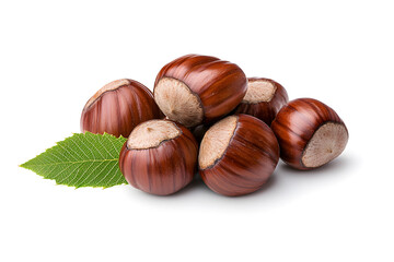 Heap of chestnuts isolated on white backdrop