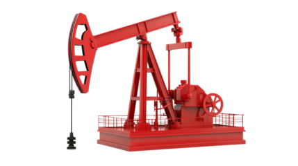 Red oil pump jack on transparent background