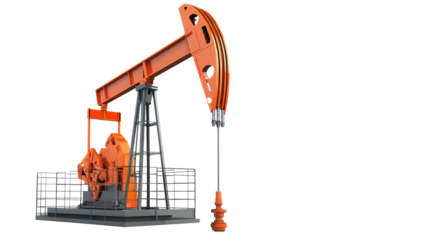 Orange oil pump jack on transparent background