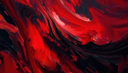 abstract red fluid motion with black highlights, dynamic flow pattern resembling molten lava or blood, dramatic visual texture

