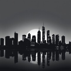 Obraz premium Abstract night city skyline silhouetted skyline cityscape architecture illustration building city vector