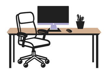 Modern office desk with computer vector illustration on white background