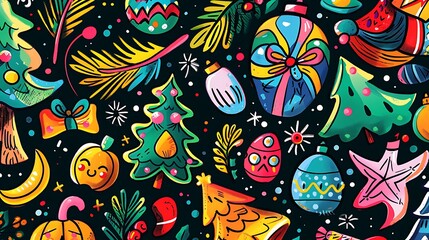 A collection of doodles centered around holidays: Christmas trees, Easter eggs, Halloween pumpkins, Thanksgiving turkeys, and New Year's fireworks, with festive and playful designs