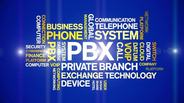 PBX Private Branch Exchange animated word cloud;text design animation tag kinetic typography seamless loop.