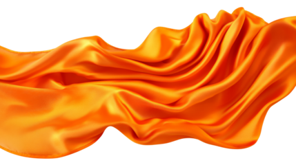 Flowing orange silk fabric with transparent background