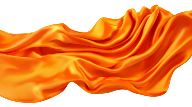 Flowing orange silk fabric with transparent background