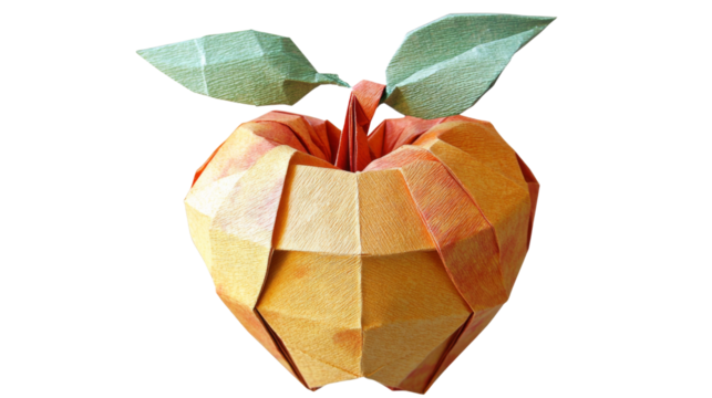Origami apple showing folded paper art on transparent background - Powered by Adobe