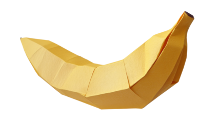 Origami banana on transparent background representing simplicity and creativity