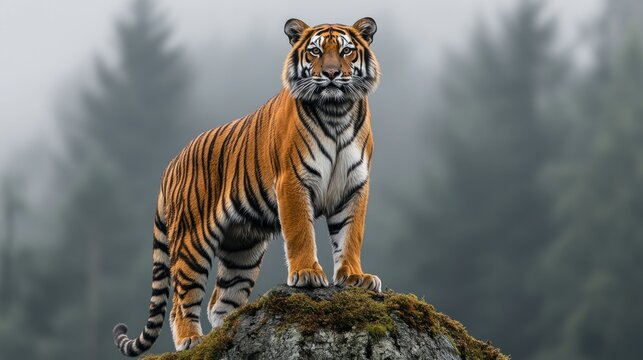 Majestic tiger on misty mountain peak