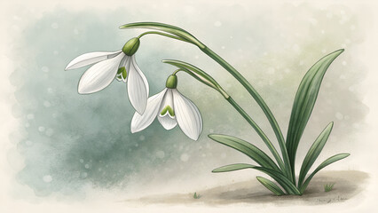 Obraz premium Charming illustration of snowdrops with elegant petals on soft textured background