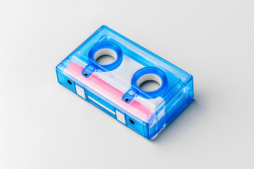 Fototapeta premium 3d stereo cassette. Bright retro vintage audio tape with music record isolated on white