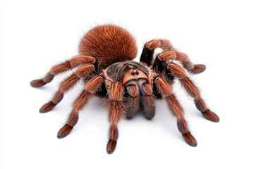 Close-up of a vibrant, hairy tarantula on a clean white background.