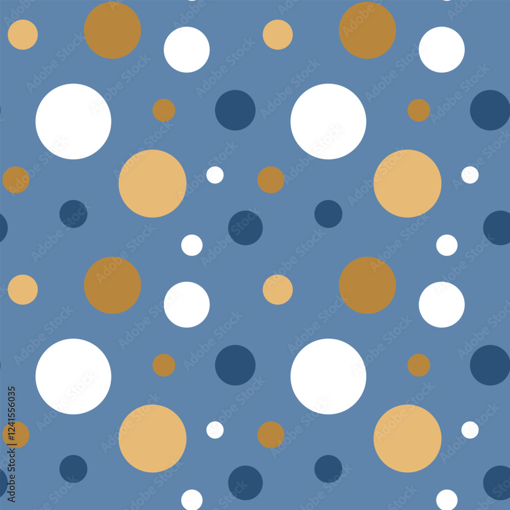 Poster abstract seamless dots pattern. seamless golden and white dots pattern on blue background