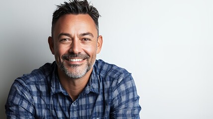 Obraz premium a man in a blue shirt smiling at the camera 