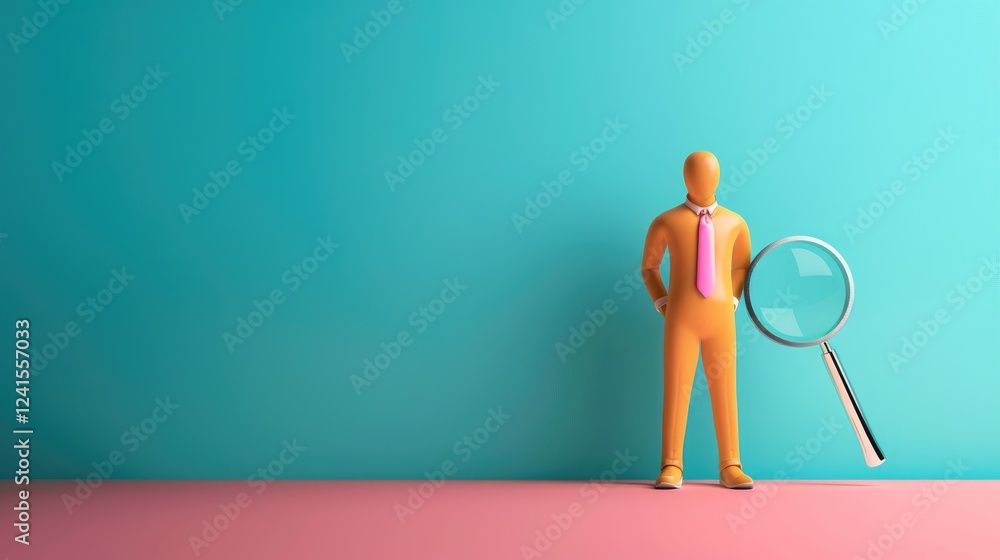 Poster analyzing data insights using a magnifying glass office digital art minimalistic close-up investigat