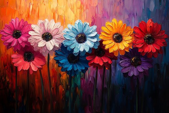Oli paint  Vibrant Poppy Flowers in a Textured Floral Still Life