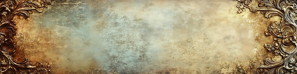 Obraz premium Vintage Ornate Frame: A weathered, antique frame with ornate scrollwork embellishments evokes a sense of timeless elegance, framing a blank space ready for your creative vision.