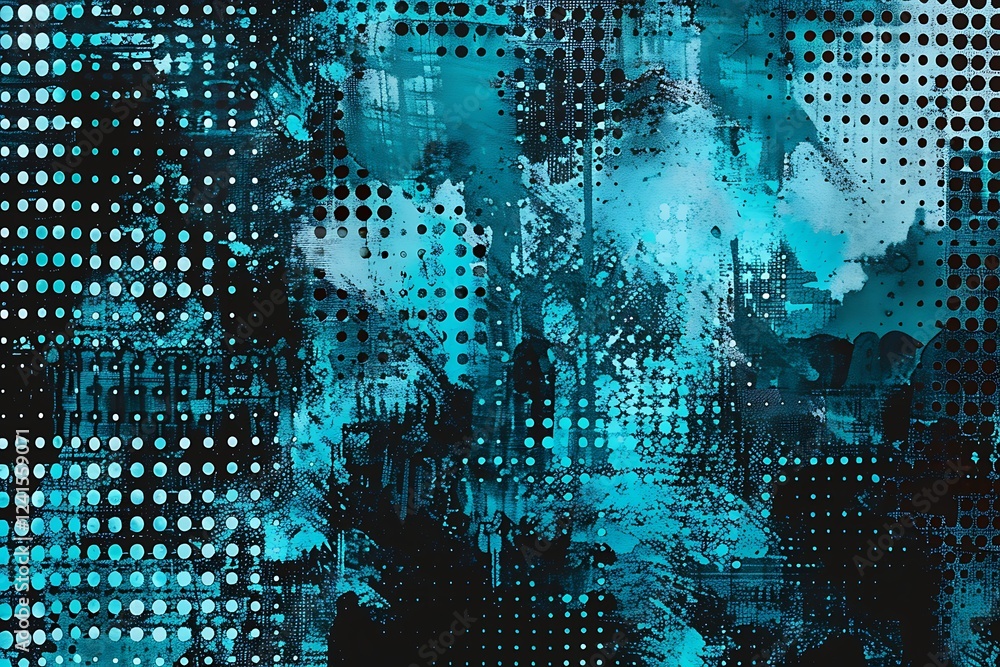 Poster abstract blue digital texture: a captivating blend of textured brushstrokes and digital halftone pat