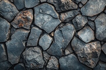 Obraz premium Dark Grey Rough-Hewn Stone Wall Texture Irregular, Rustic, Natural Rock Background