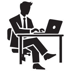 Businessman Working at Desk Silhouette Illustration