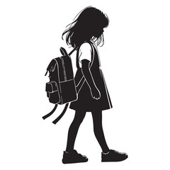 School Girl with Backpack Silhouette Illustration