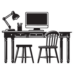Simple Silhouette of Home Office Workspace