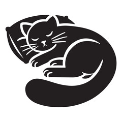 Peaceful Sleeping Cat Silhouette on Pillow Illustration