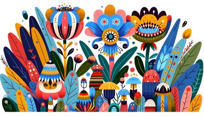 Fototapeta premium Jardines Encantados: Criaturas y Flores Mágicas