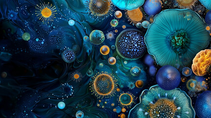 Microscopic Ecosystem of Microorganisms in Vibrant Colors