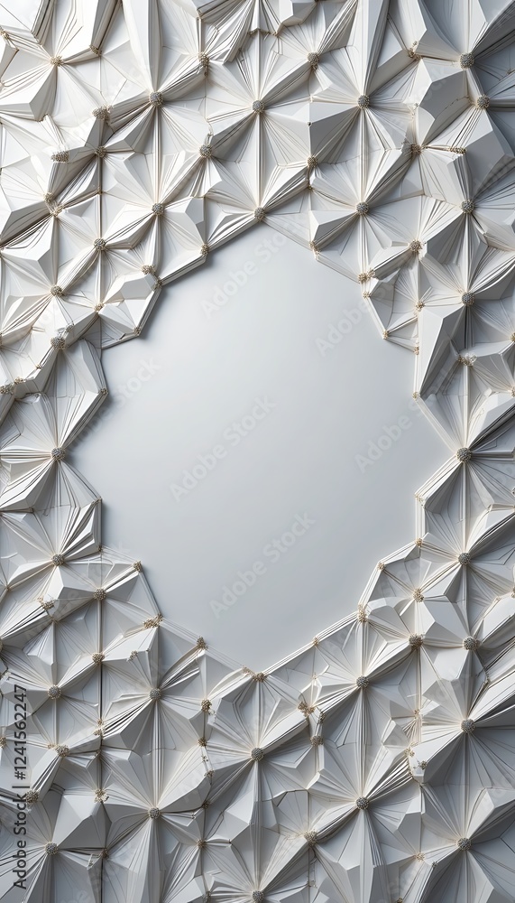 Poster white paper flowers create abstract circular frame