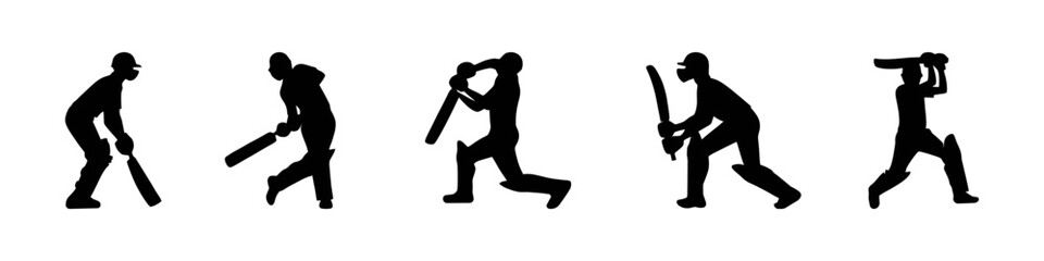Cricket player silhouettes. Sports athlete collection. Vector illustration.