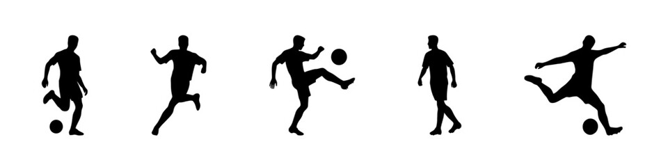 Soccer players silhouette set. Football player collection. Vector illustration.
