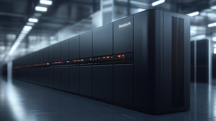 High-tech computing facility showcasing advanced server technology with illuminated panels