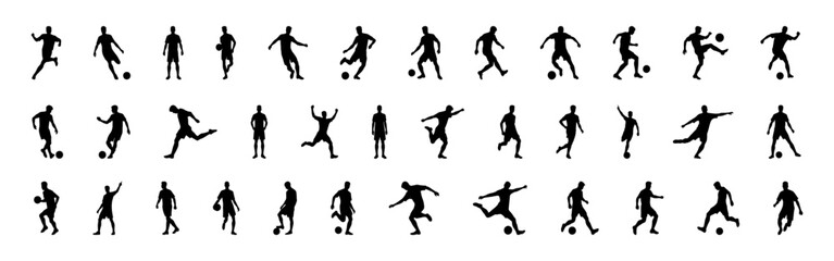 Soccer player silhouettes set. Football player collection. Vector illustration.