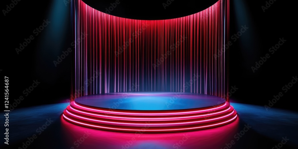 Poster dynamic performance stage setup modern venue visual display nighttime ambience wide angle artistic e