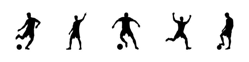 Soccer players silhouette set. Football player collection. Vector illustration.