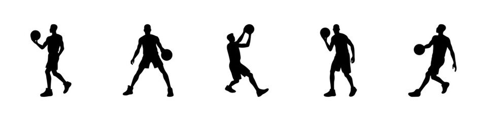 Basketball player silhouettes. Player throwing ball. Vector illustration.