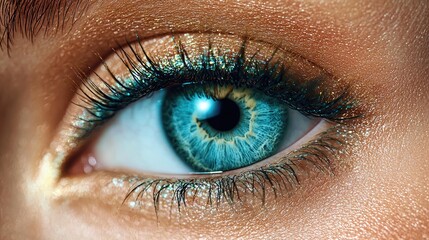 Fototapeta premium Close-up of a woman's blue eye with makeup (1)