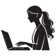 Woman Using Laptop Silhouette Vector Illustration