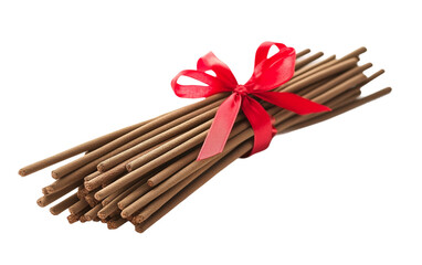 A Sacred Bundle of Incense Sticks Wrapped in Red Ribbon Isolated On Transparent Background.