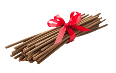A Sacred Bundle of Incense Sticks Wrapped in Red Ribbon Isolated On Transparent Background.