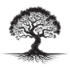 Majestic Silhouette of an Ancient Tree with Deep Roots