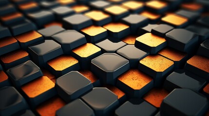 Obraz premium Graphite background with bright orange honeycomb hexagons for stunning visual contrast