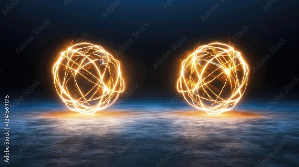 Poster dynamic energy orbs futuristic setting digital art abstract environment vibrant viewpoint conceptual