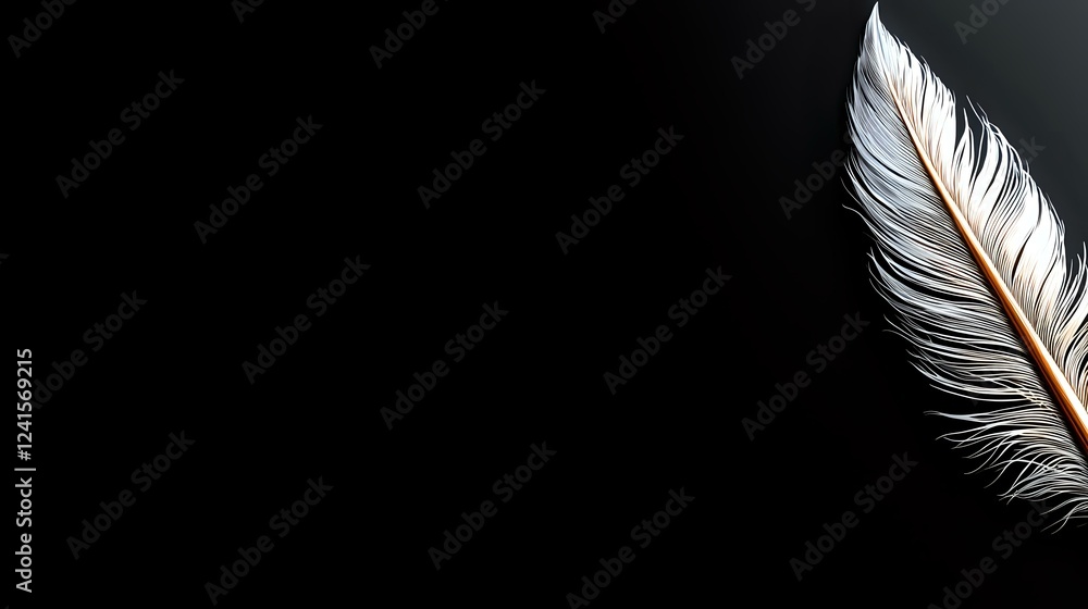 Aufkleber white and brown feather floating on black background with dramatic lighting and soft details, isolat