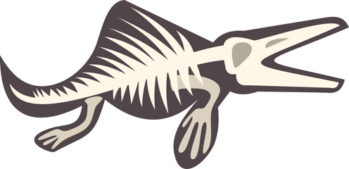 Fossilized skeleton of an extinct aquatic reptile swimming in prehistoric waters