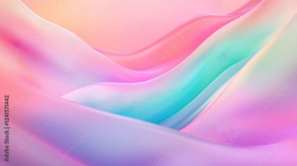 Poster colorful abstract waves blend soft pastels in flowing patterns within a serene landscape evoking cal