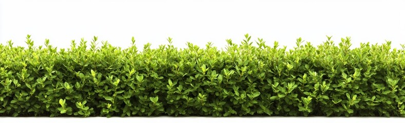 Lush green hedge isolated on white background; nature, garden, landscaping, design, website