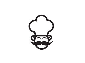 Chef logo, cooker with mustache and hat symbol design Vector illustration 