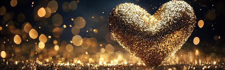 A heart made of golden glitter dust, shining and elegant, luxury theme for Saint Valentines Day